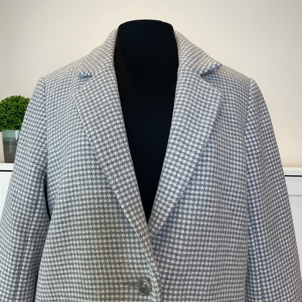 NWT Abercrombie & Fitch Wool Blend Houndstooth Tailored Top Coat in Grey Medium - Picture 4 of 16